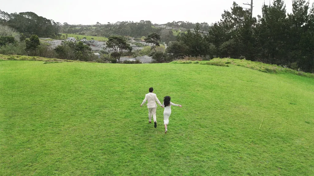 Wide shot of the couple